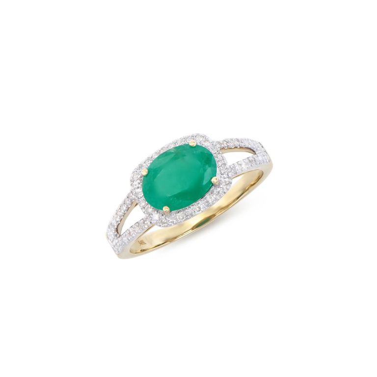 14k Yellow Gold Emerald and Diamond Ring