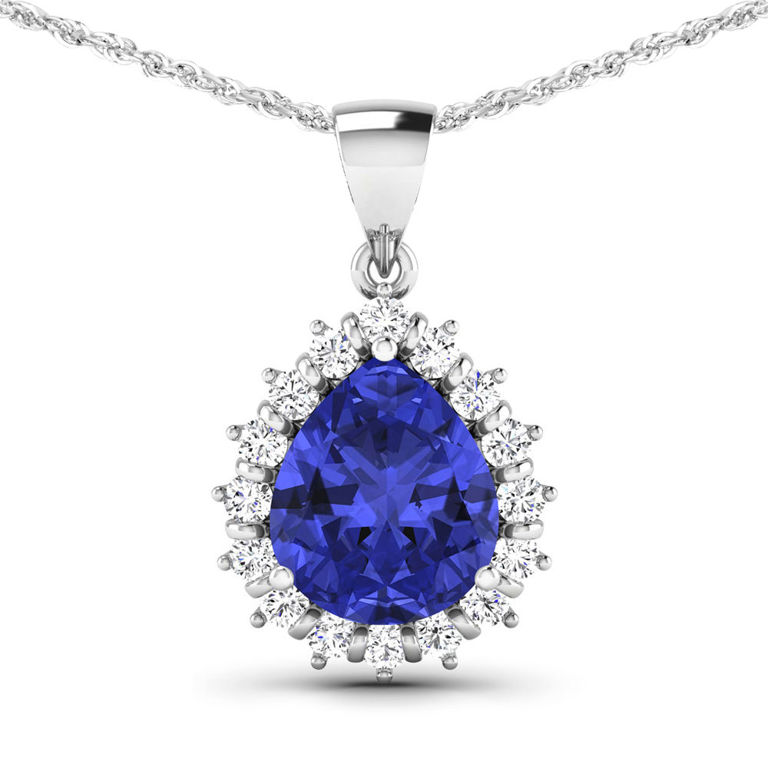 14k White Gold Tanzanite and Diamond Pendant