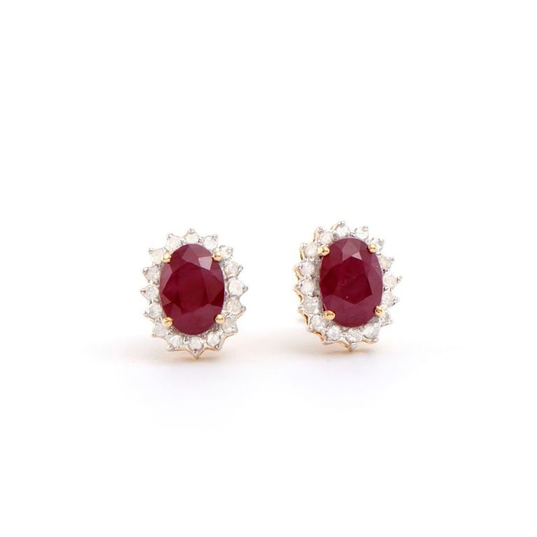 14k Yellow Gold Ruby and Diamond Earrings