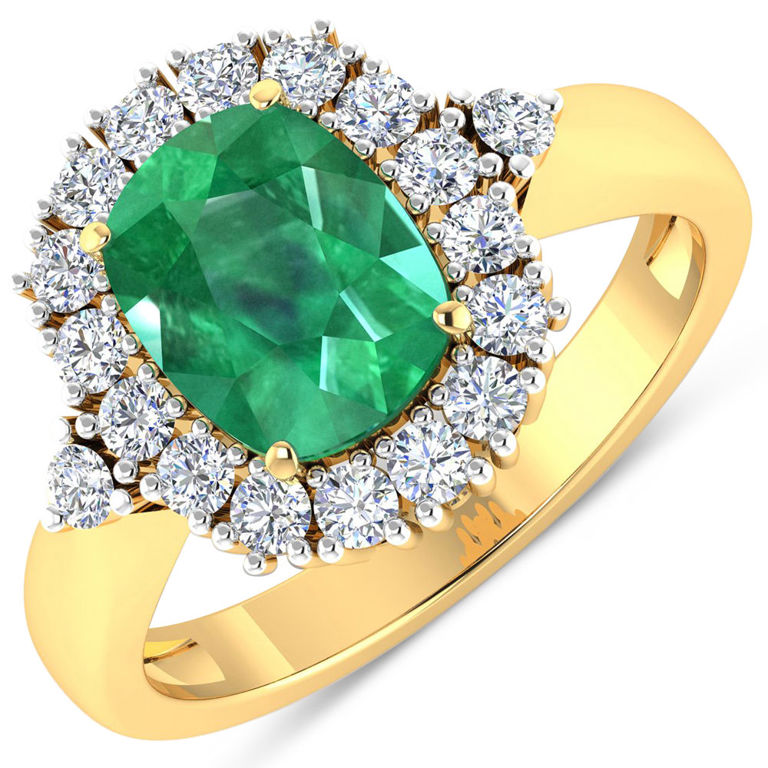 14k Yellow Gold Emerald and Diamond Ring