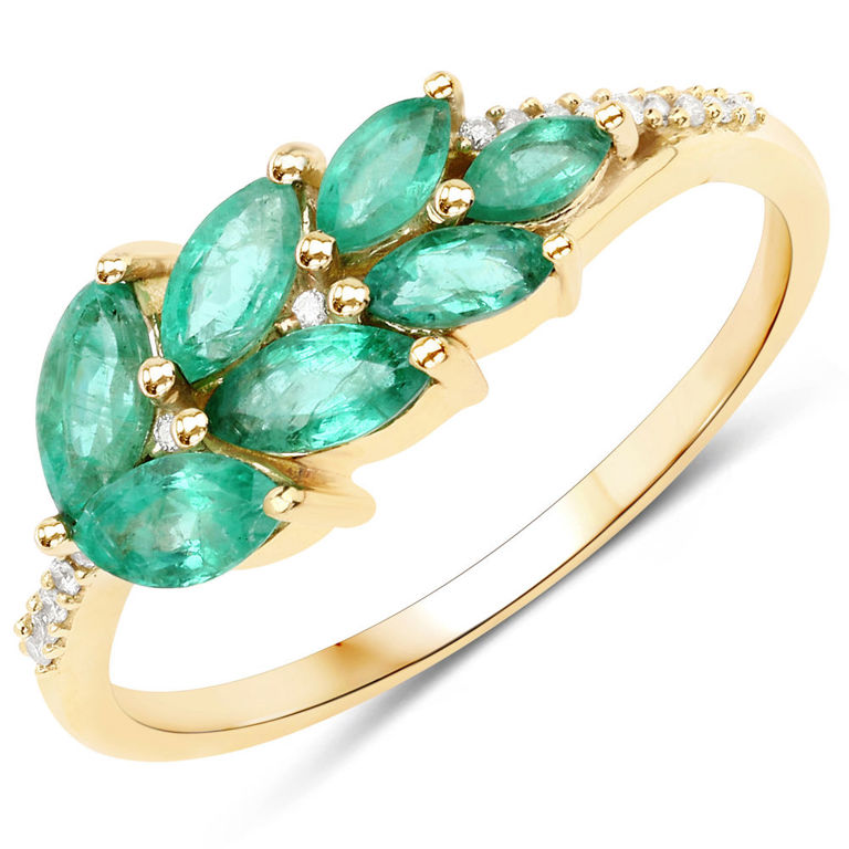 14k Yellow Gold Emerald and Diamond Ring