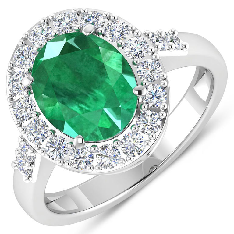 14k White Gold Diamond and Emerald Ring