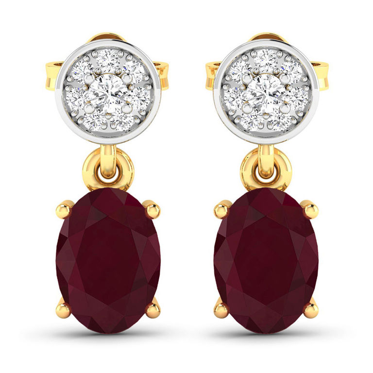 14k Yellow Gold Ruby and Diamond Earrings
