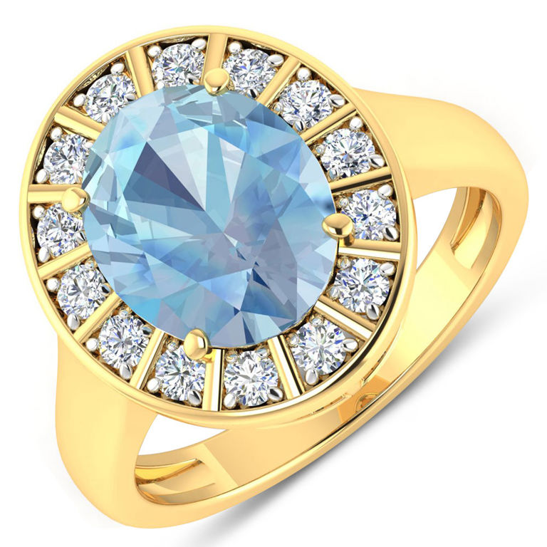 14k Yellow Gold Aquamarine and Diamond Ring