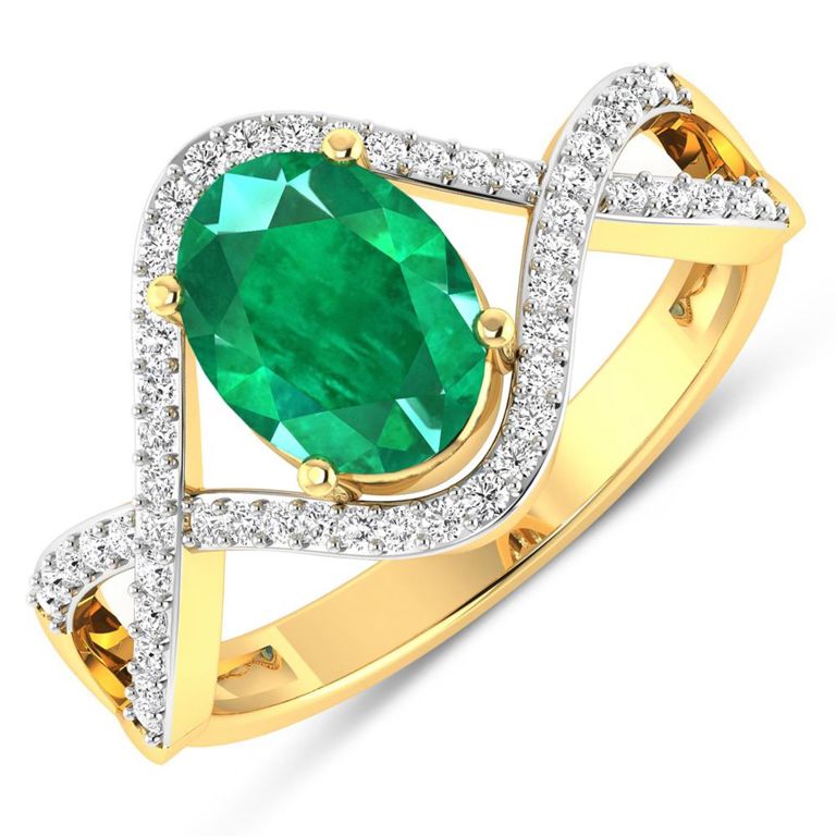 14k Gold Emerald and Diamond Ring