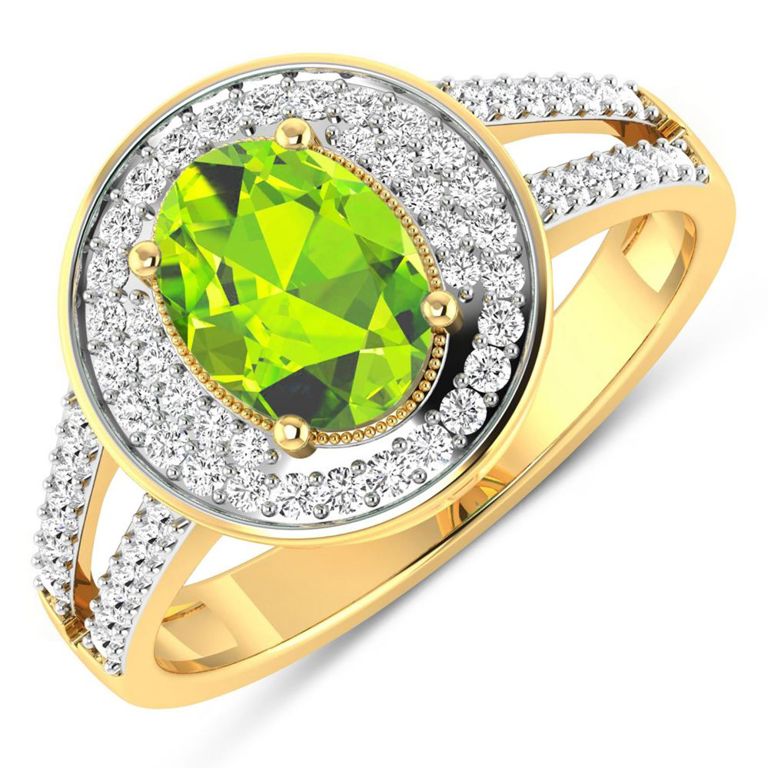 14k Gold Peridot and Diamond Ring