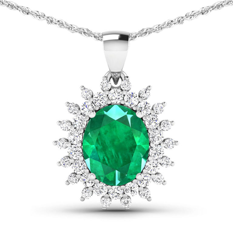 14k White Gold Emerald and Diamond Pendant