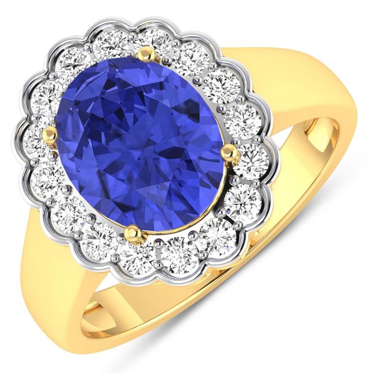 14k Yellow Gold Tanzanite and Diamond Ring