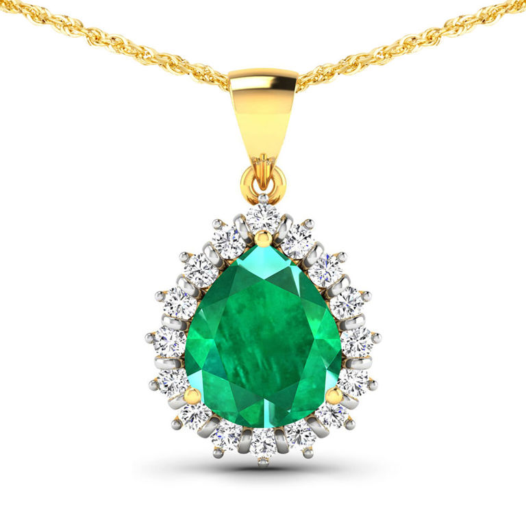 14k Yellow Gold Emerald and Diamond Pendant