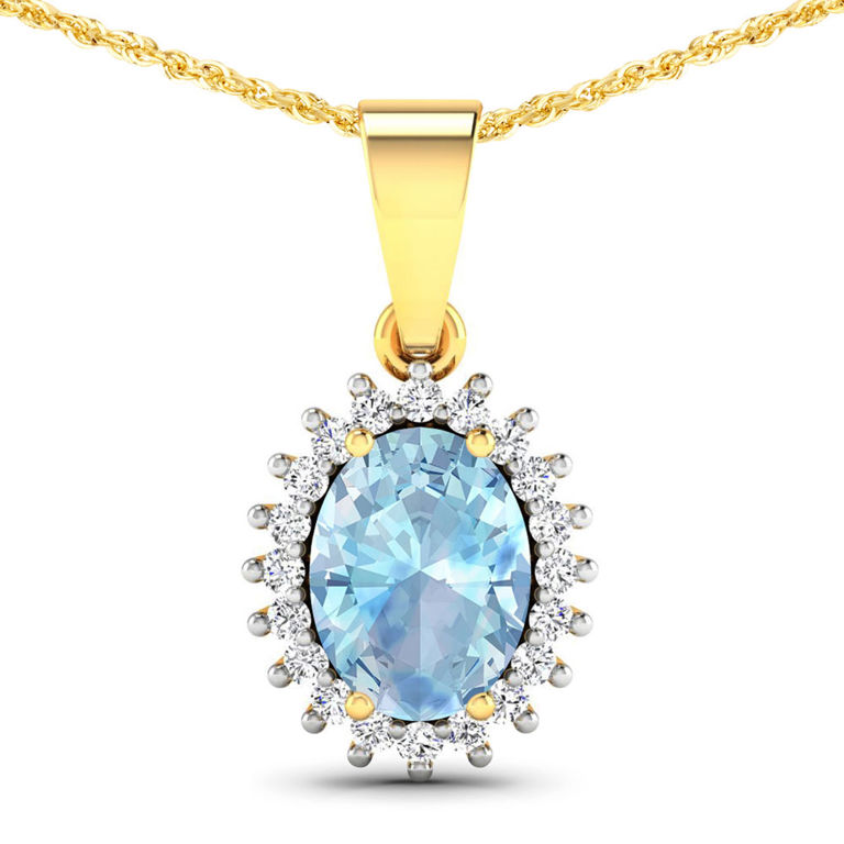 14k Yellow Gold Aquamarine and Diamond Pendant