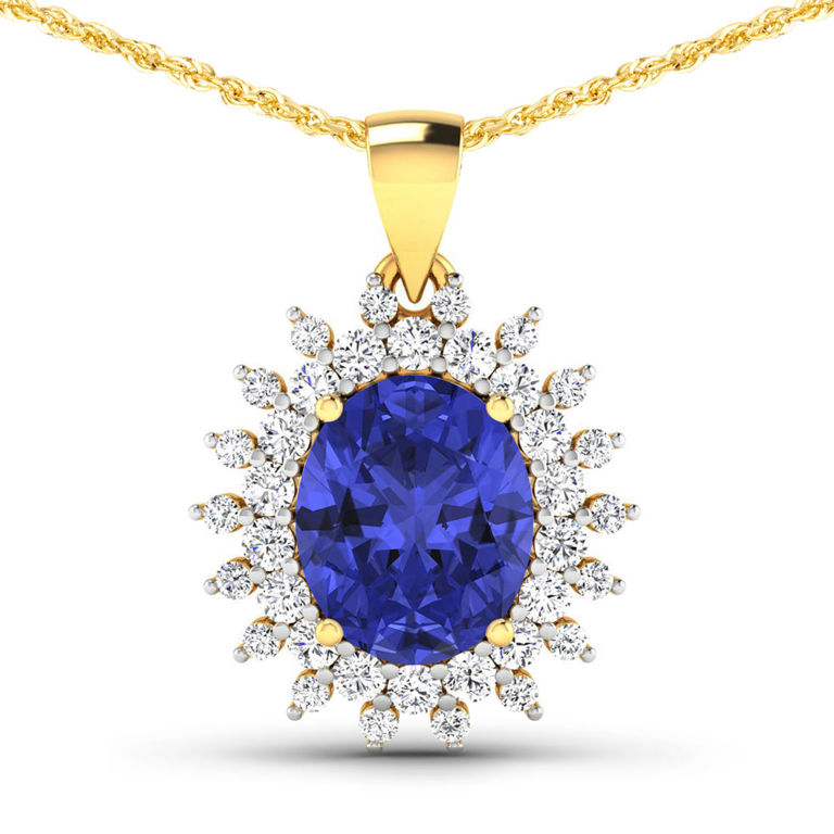 14k Yellow Gold Tanzanite and Diamond Pendant