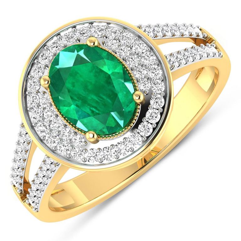 14k Yellow Gold Emerald and Diamond Ring