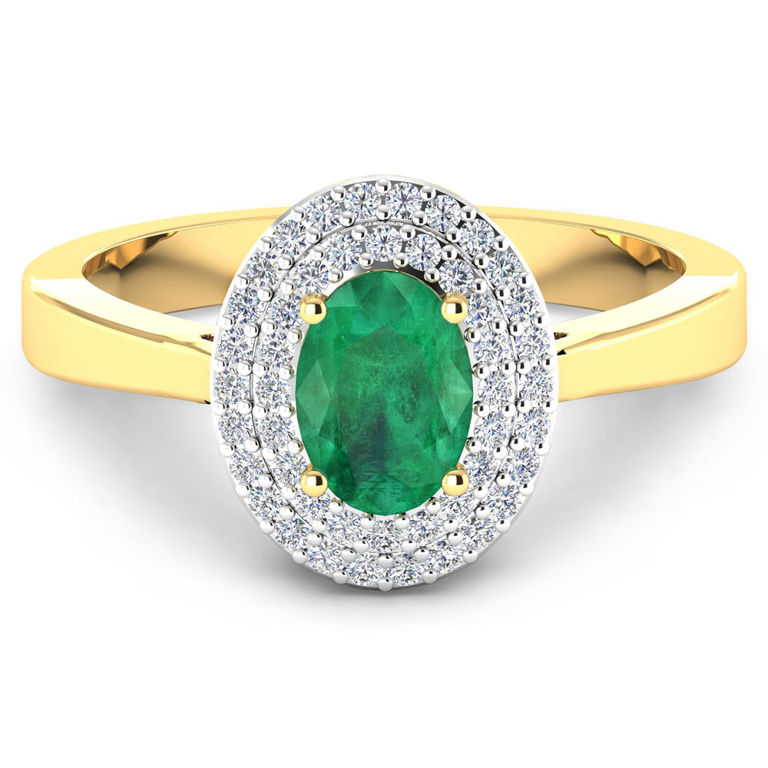 14k Yellow Gold Emerald and Diamond Ring