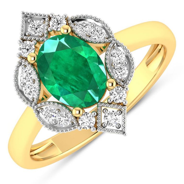14k Yellow Gold Emerald and Diamond Ring