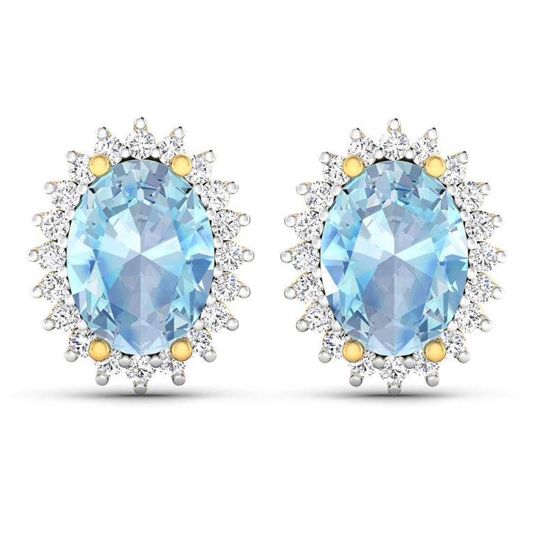 14k Yellow Gold Aquamarine and Diamond Earrings