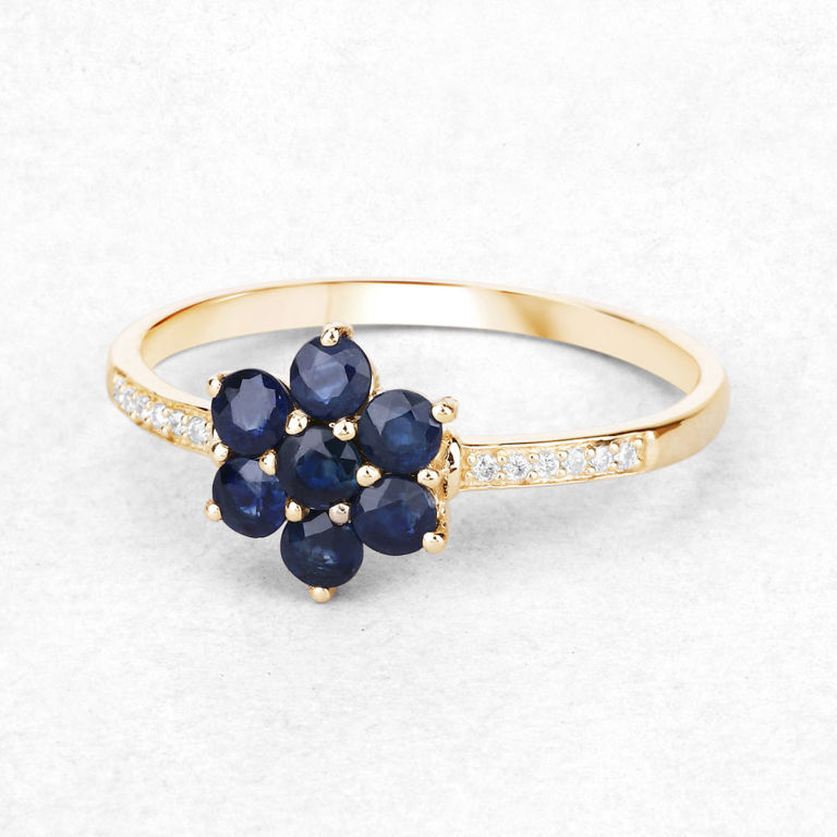 10k Yellow Gold Blue Sapphire and Diamond Ring