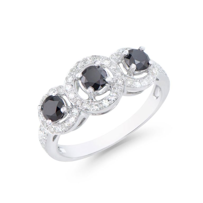14k White Gold Black Diamond and Diamond Ring