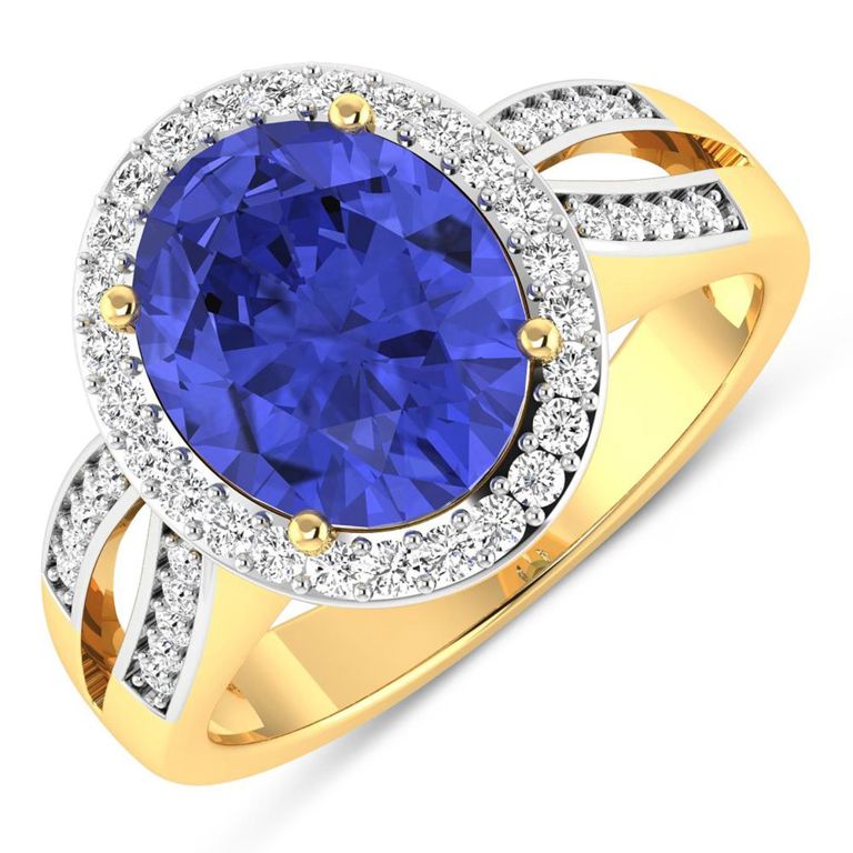 14k Yellow Gold Tanzanite and Diamond Ring