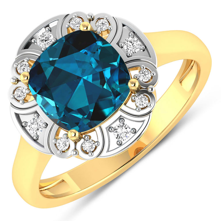 14k Yellow Gold London Blue Topaz and Diamond Ring