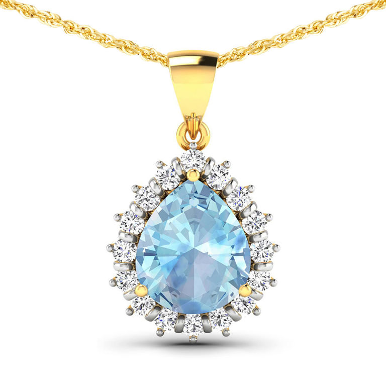 14k Yellow Gold Aquamarine and Diamond Pendant