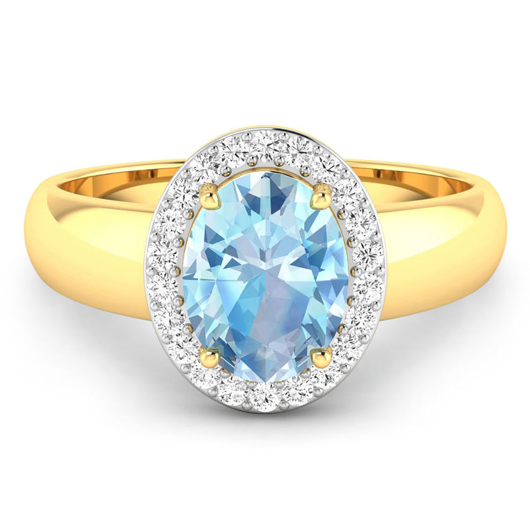 14k Yellow Gold Aquamarine and Diamond Ring