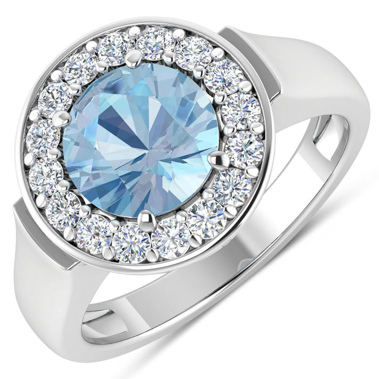 14k White Gold Aquamarine and Diamond Ring