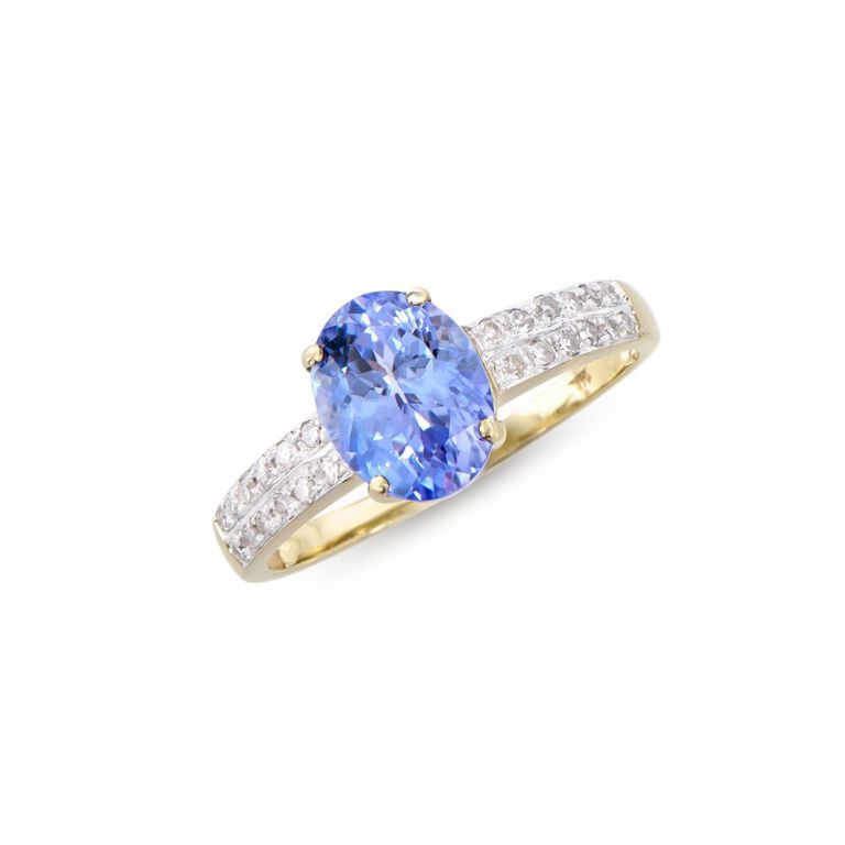 14k Yellow Gold Tanzanite and Diamond Ring