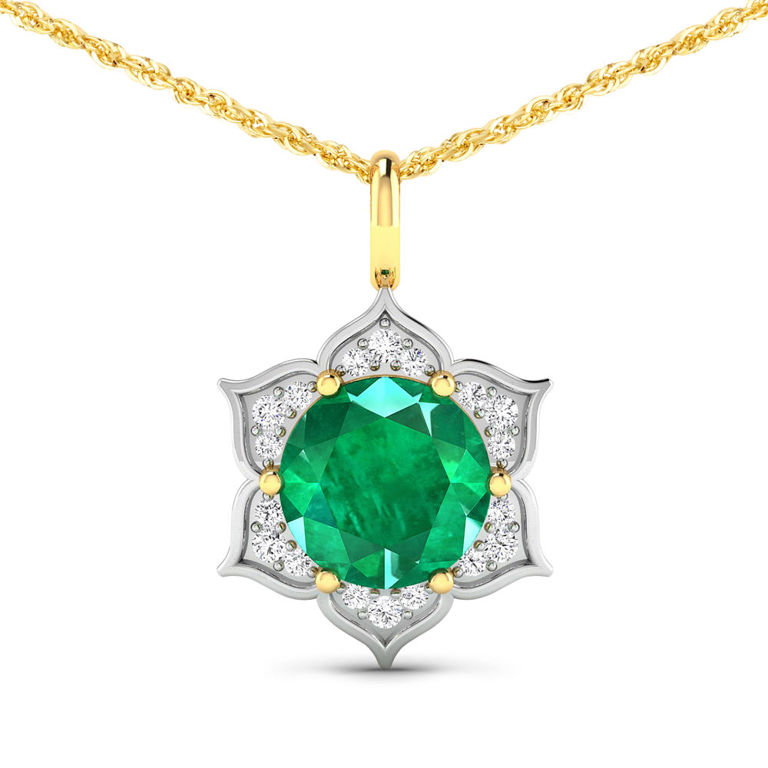 14k Yellow Gold Emerald and Diamond Pendant