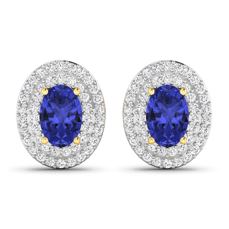 14k Yellow Gold Tanzanite and Diamond Earrings