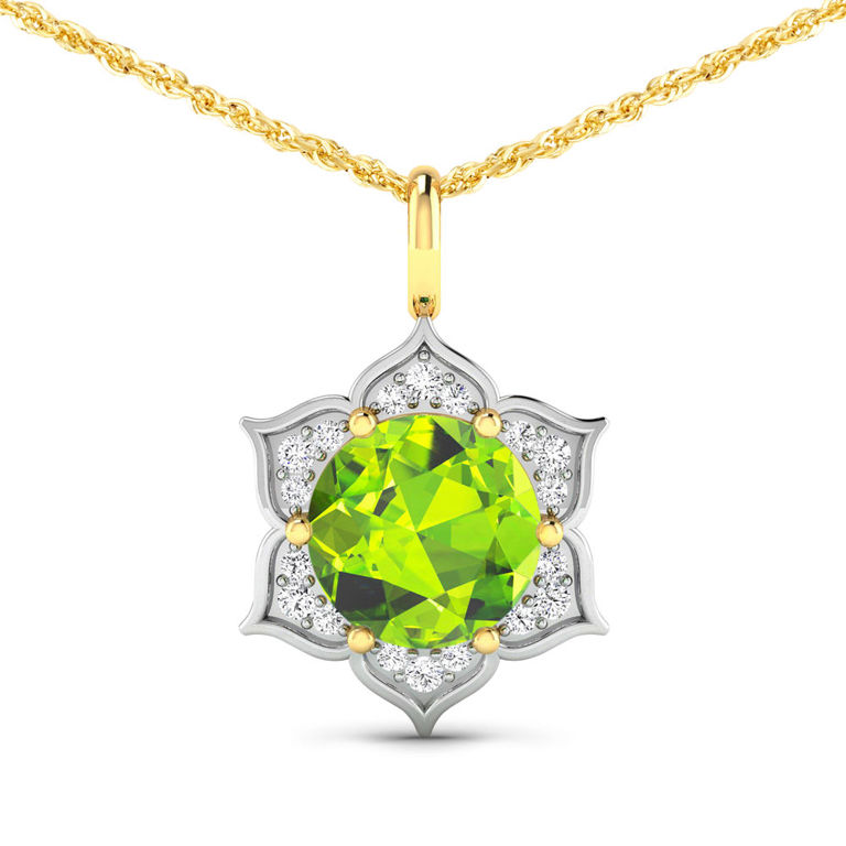 14k Yellow Gold Peridot and Diamond Pendant