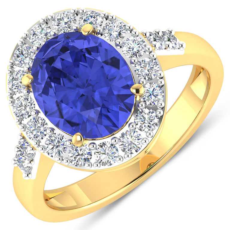 14k Yellow Gold Tanzanite and Diamond Ring