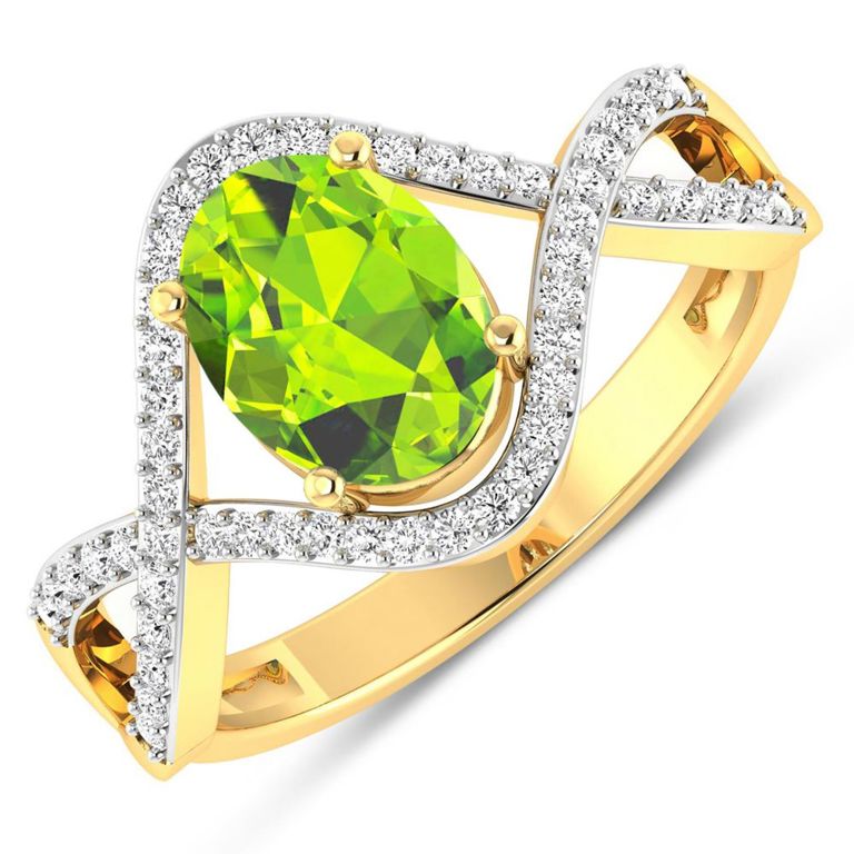 14k Yellow Gold Peridot and Diamond Ring