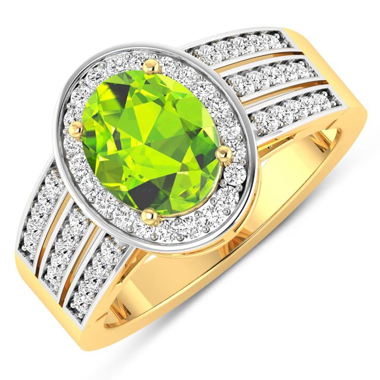 14k Yellow Gold Peridot and Diamond Ring