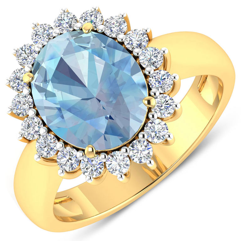 14k Yellow Gold Aquamarine and Diamond Ring