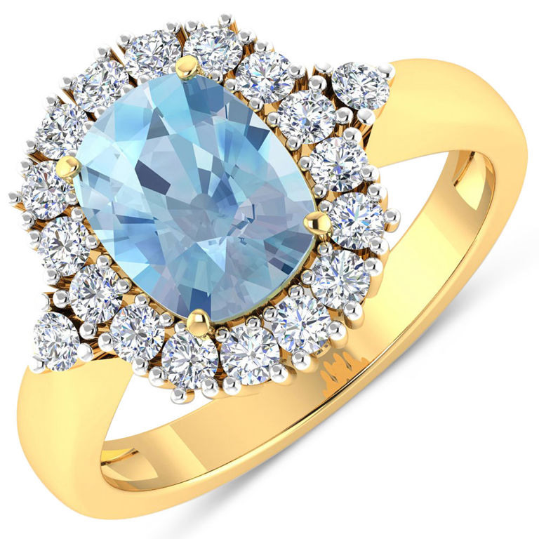 14k Yellow Gold Aquamarine and Diamond Ring