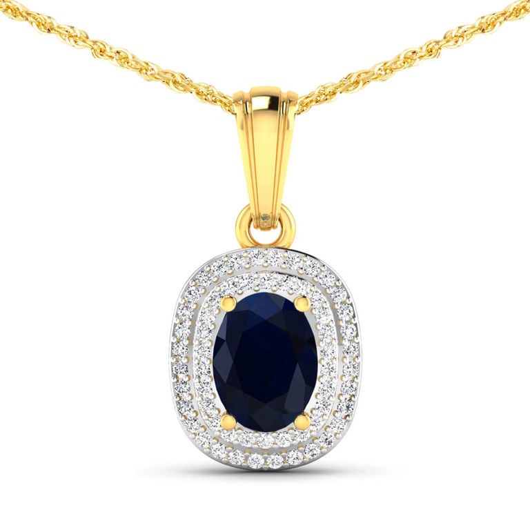 14k Gold Sapphire and Diamond Pendant Necklace
