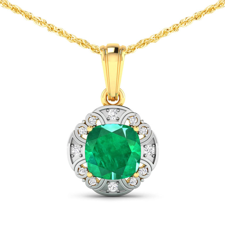 14k Yellow Gold Emerald and Diamond Pendant