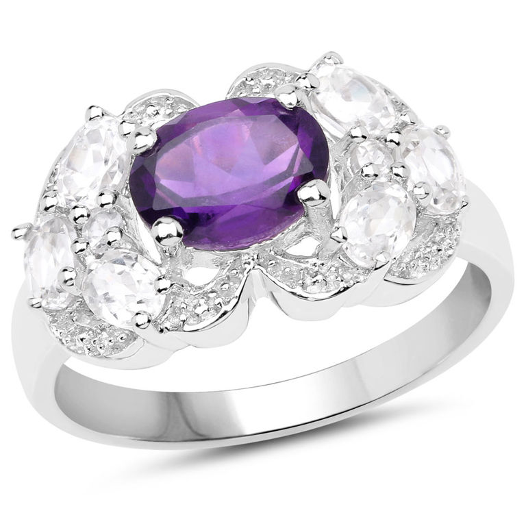 Amethyst and White Zircon Ring