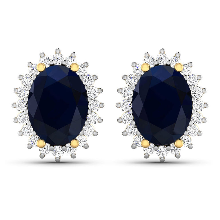 14k Yellow Gold Sapphire and Diamond Earrings