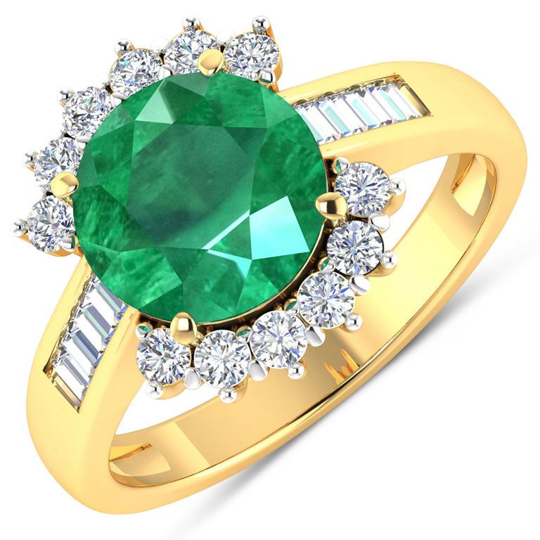 14k Yellow Gold Emerald and Diamond Ring