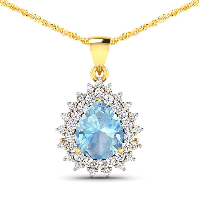 14k Yellow Gold Aquamarine and Diamond Pendant
