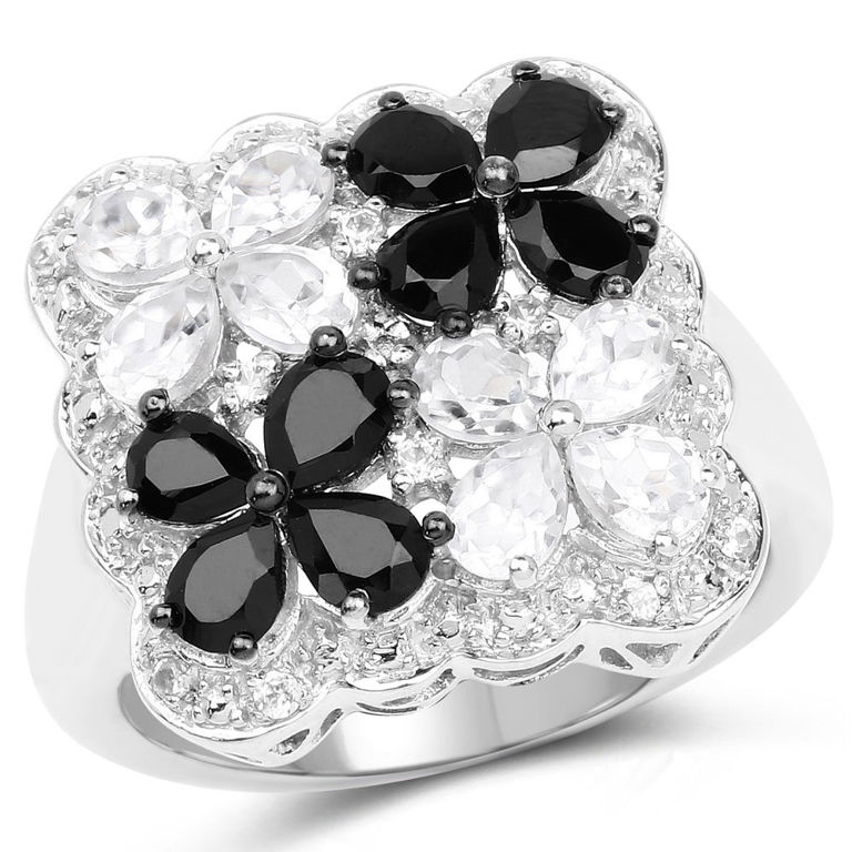 Black Spinel and White Topaz Ring