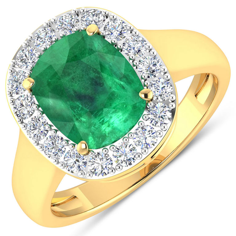 14k Yellow Gold Emerald and Diamond Ring