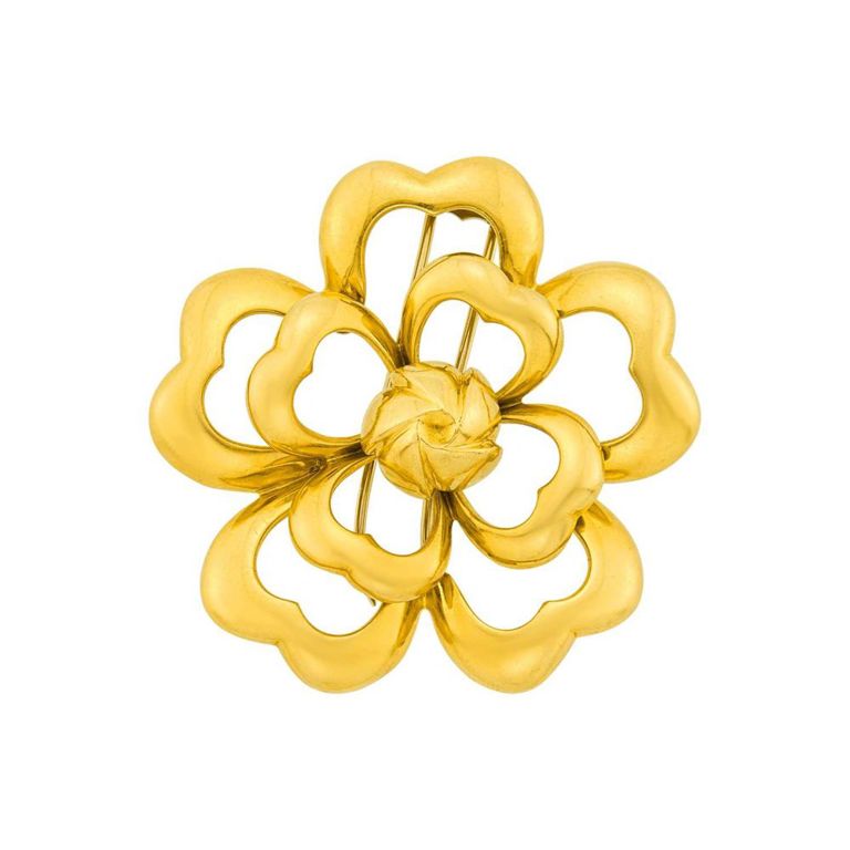 18k Gold Camellia Brooch