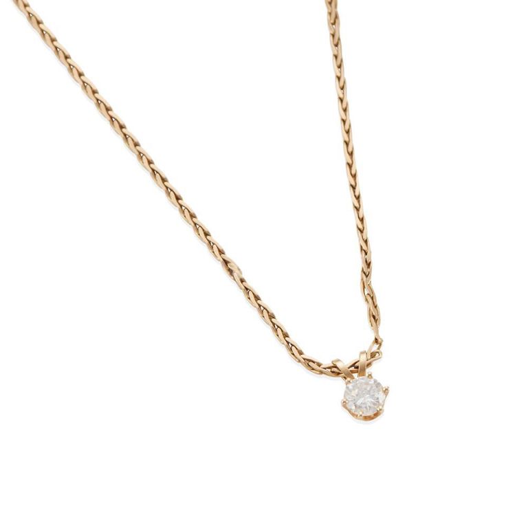 14k Yellow Gold Diamond Pendant Necklace
