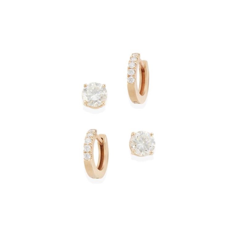 Two Pairs of 14k Gold Diamond Earrings