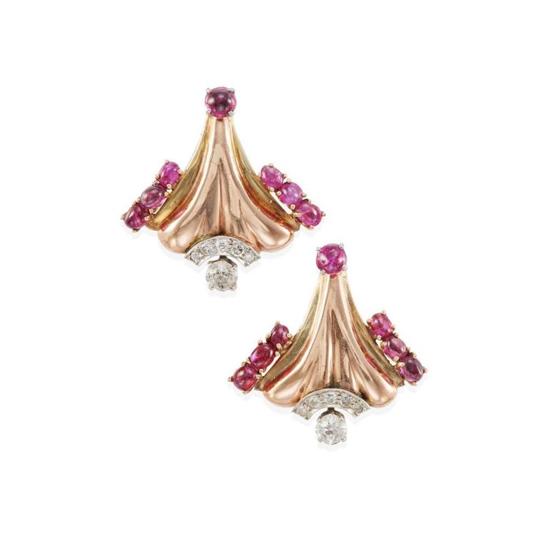 14k Bi-Colored Gold Ruby and Diamond Earrings