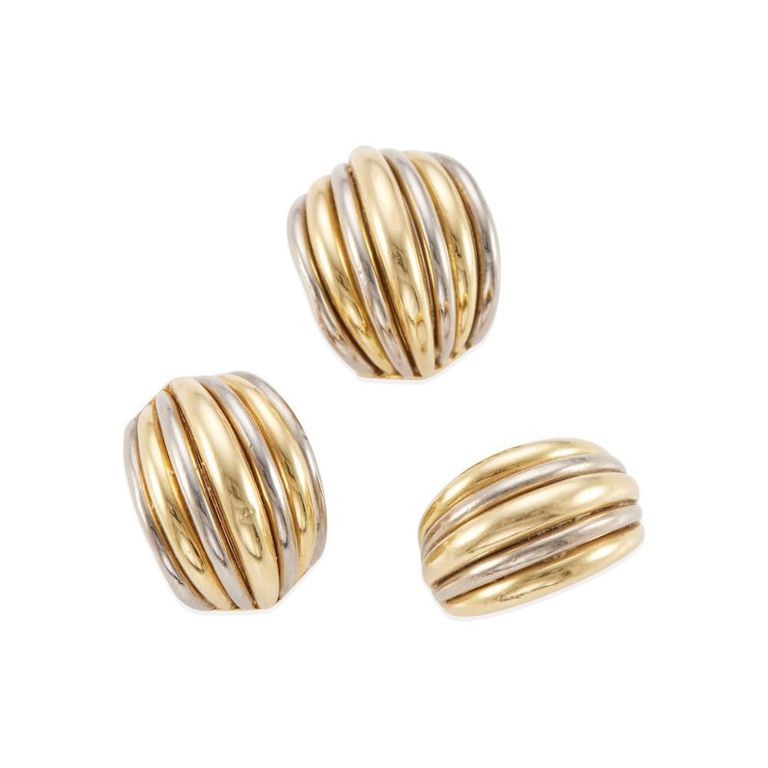 18k White and Yellow Gold Earclips and Ring