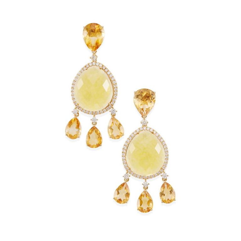 18k Yellow Gold Citrine and Diamond Earrings