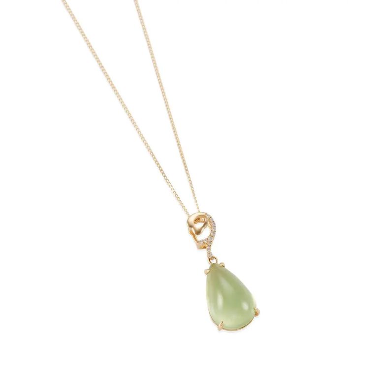 Prehnite and Diamond Pendant Necklace